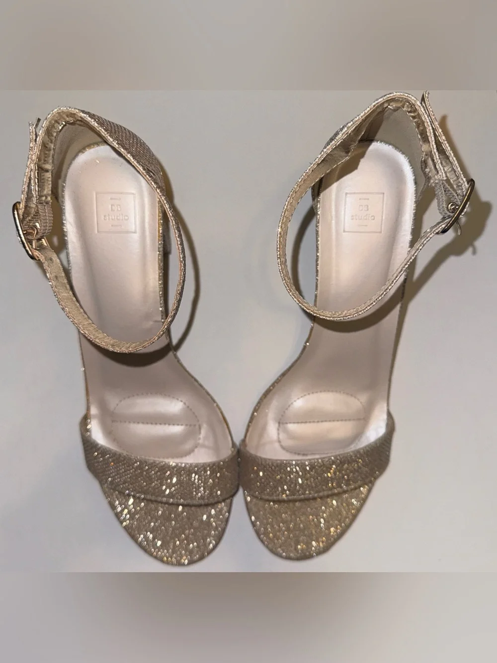 David's Bridal Gold Glitter Ankle-Strap Block Heel Sandals - Picture 4 of 13